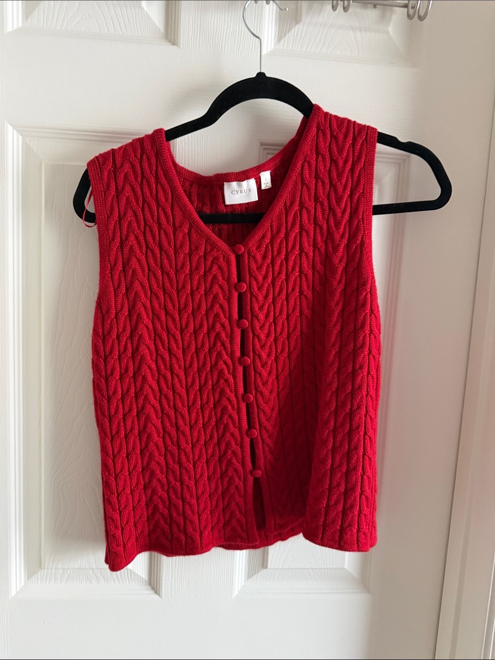 Cyrus Bright Red Cable Knit Button-Front Sleeveless Vest